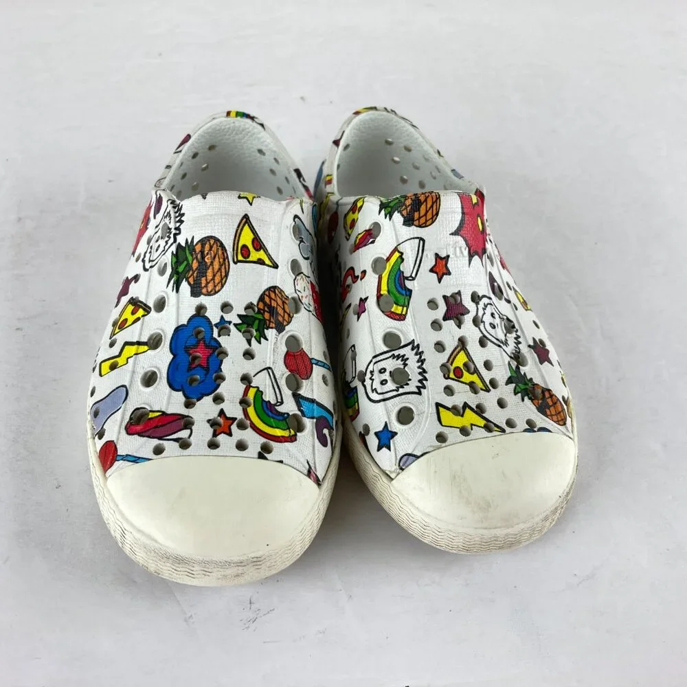 Native Jefferson Toddler Boy Girl Sz 7 White Graphic Print Water Shoe‎ Sneaker